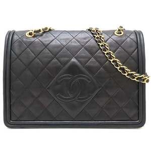 CHANEL Black Lambskin Leather Shoulder Bag